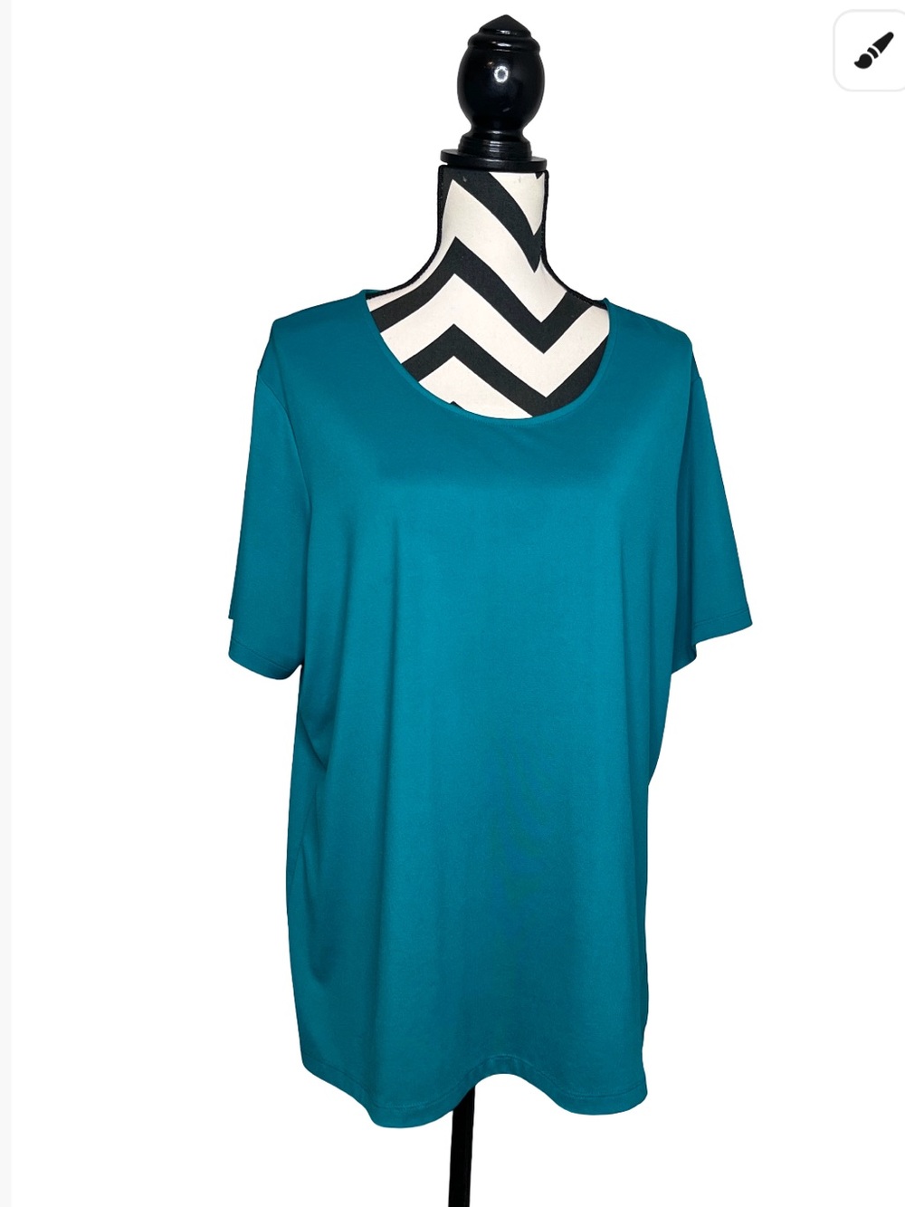 Susan Graver Essentials Teal Liquid Knit Short-Sleeve Top Sz XL